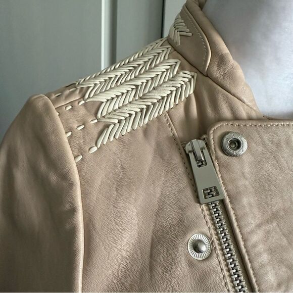 Maje Vicky Cotton-Trimmed Leather Biker Jacket Size 38 US M - Picture 11 of 12